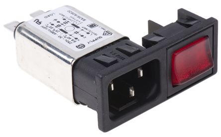 Bulgin C14 IEC Filter Stecker Mit 2-Pol Schalter, 250 V Ac / 6A, Snap-In