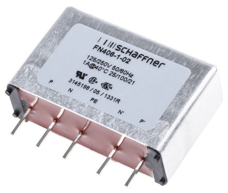 Schaffner Filtre RFI, 1A Max, Monophasé Phases, 250 V C.a. Max, Traversant, Série FN406