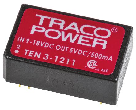 TRACOPOWER TEN 3 DC/DC-Wandler 3W 12 V Dc IN, 5V Dc OUT / 500mA 1.5kV Dc Isoliert