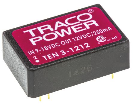 TRACOPOWER DCDC转换器, TEN 3系列, 9 → 18 V 直流输入, 12V 直流输出, 3W