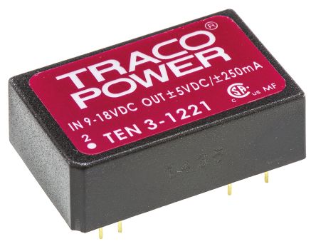 TRACOPOWER TEN 3 DC/DC-Wandler 3W 12 V Dc IN, ±5V Dc OUT / ±250mA 1.5kV Dc Isoliert
