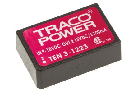 TRACOPOWER TEN 3 DC/DC-Wandler 3W 12 V Dc IN, ±15V Dc OUT / ±100mA 1.5kV Dc Isoliert