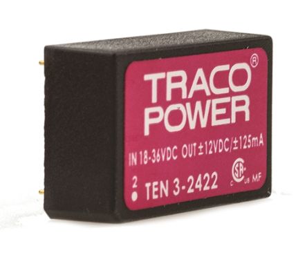 TRACOPOWER TEN 3 DC/DC-Wandler 3W 24 V Dc IN, ±12V Dc OUT / ±125mA 1.5kV Dc Isoliert