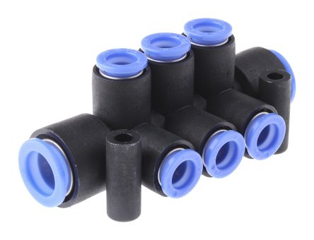 SMC 6 Outlet Ports PBT Pneumatic Manifold Tube-to-Tube Fitting, Push In 8 Mm
