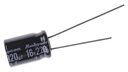 Rubycon YXF, THT Aluminium-Elektrolyt Kondensator 220μF ±20% / 16V Dc, Ø 8mm X 11.5mm, Bis 105°C
