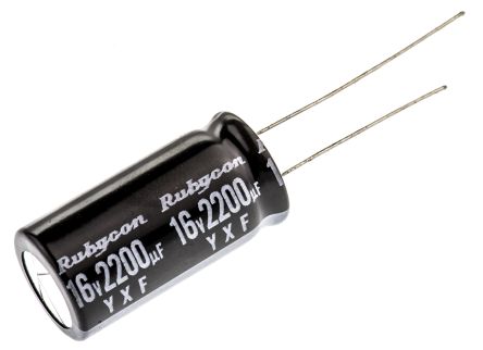 Rubycon YXF, THT Aluminium-Elektrolyt Kondensator 2200μF ±20% / 16V Dc, Ø 12.5mm X 25mm, Bis 105°C