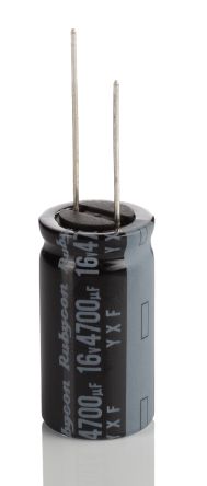 Rubycon YXF, THT Aluminium-Elektrolyt Kondensator 4700μF ±20% / 16V Dc, Ø 16mm X 31.5mm, Bis 105°C