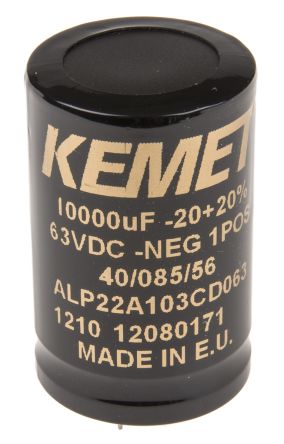 KEMET ALP22 Leiterplattenmontage Aluminium-Elektrolyt Kondensator 10000μF -10 → +30% / 63V Dc, Ø 35mm X 55mm,