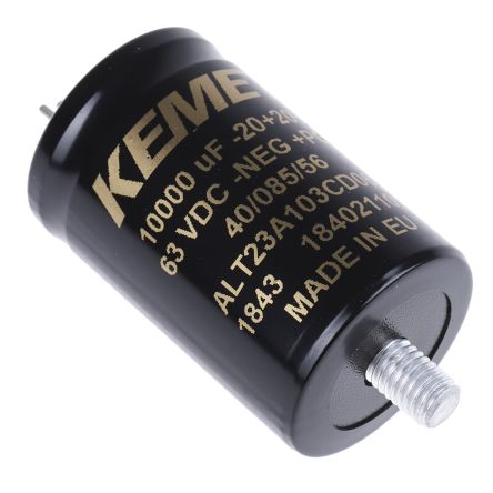 KEMET ALT23, Schraub Aluminium-Elektrolyt Kondensator 10000μF ±20% / 63V Dc, Ø 35mm X 55mm, +85°C