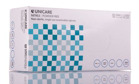 Unigloves Blue Powder-Free Nitrile Disposable Gloves, Size 10, XL, 200 Per Pack