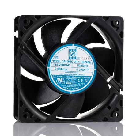 RS PRO AC-Axiallüfter, Kugellager, 90 → 265 V AC / 5.2 ± 15%W, 120 X 120 X 38mm, 3200U/min, 105 ± 15%cfm