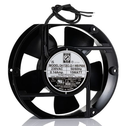 RS PRO Axial Fan, 230 V Ac, AC Operation, 220 ± 15%cfm, 15 ± 15%W, 0.14 ± 15%A Max, 172 X 150 X 51mm