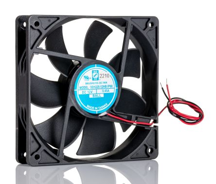 RS PRO DC-Axiallüfter, Kugellager, 12 V Dc / 5.4 ± 15%W, 120 X 120 X 25mm, 3100U/min, 120 ± 15%cfm