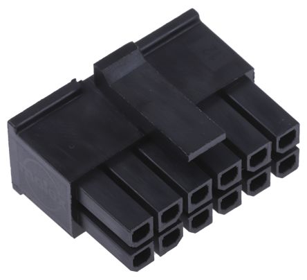 Molex Carcasa De Conector 43025-1200, Serie Micro-Fit 3.0, Paso: 3mm, 12 Contactos, 2 Filas, Recto, Hembra, Montaje De