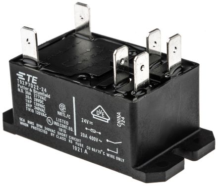 TE Connectivity Flange Mount Power Relay, 24V Dc Coil, 30A Switching Current, DPST
