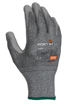 Portwest Grey Polyurethane Cut Resistant Gloves, Size L, Polyurethane Coating
