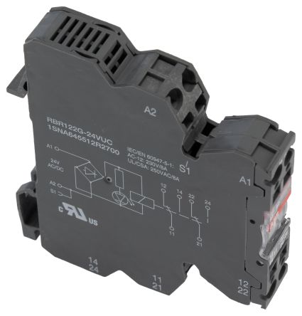 ABB RBR122G Series Interface Relay, DIN Rail Mount, 24V ac/dc Coil, DPDT, 8A Load