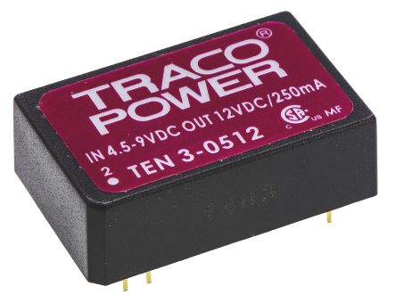 TRACOPOWER TEN 3 DC/DC-Wandler 3W 5 V Dc IN, 12V Dc OUT / 250mA 1.5kV Dc Isoliert