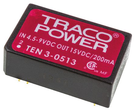 TRACOPOWER TEN 3 DC/DC-Wandler 3W 5 V Dc IN, 15V Dc OUT / 200mA 1.5kV Dc Isoliert
