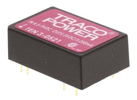 TRACOPOWER TEN 3 DC/DC-Wandler 3W 5 V Dc IN, ±5V Dc OUT / ±250mA 1.5kV Dc Isoliert