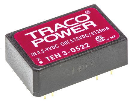 TRACOPOWER TEN 3 DC/DC-Wandler 3W 5 V Dc IN, ±12V Dc OUT / ±125mA 1.5kV Dc Isoliert