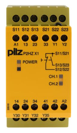 Pilz P2HZ X1 Sicherheitsrelais, 24V Dc, 1, 2-Kanal, 3 Sicherheitskontakte Zweihandsteuerung, 1 Hilfsschalter,