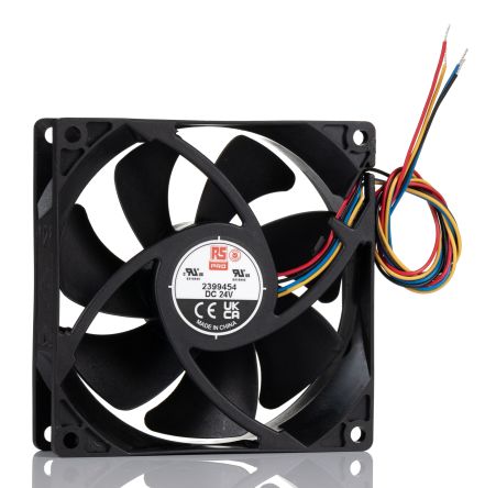 RS PRO Ventilador Axial De 92 X 92 X 25mm, 24 V CC, 10.08W, 5000rpm, Caudal 92.5cfm, 53dB(A)