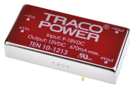 TRACOPOWER TEN 10 DC/DC-Wandler 10W 12 V Dc IN, 15V Dc OUT / 670mA 1.5kV Dc Isoliert
