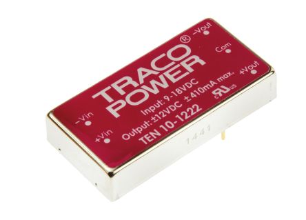TRACOPOWER TEN 10 DC/DC-Wandler 10W 12 V Dc IN, ±12V Dc OUT / ±415mA 1.5kV Dc Isoliert