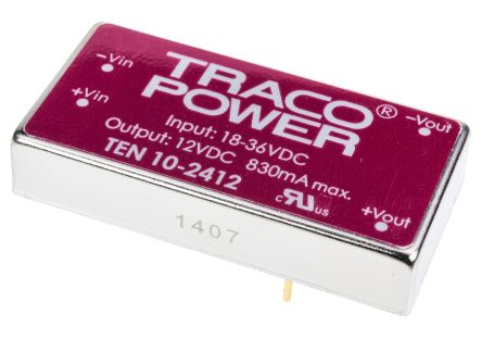 TRACOPOWER TEN 10 DC/DC-Wandler 10W 24 V Dc IN, 12V Dc OUT / 830mA 1.5kV Dc Isoliert