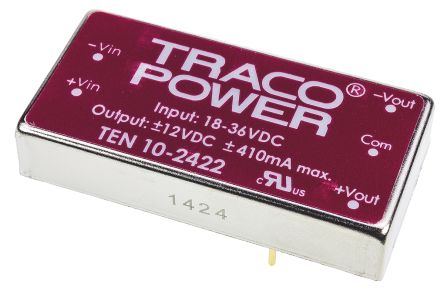 TRACOPOWER TEN 10 DC/DC-Wandler 10W 24 V Dc IN, ±12V Dc OUT / ±415mA 1.5kV Dc Isoliert