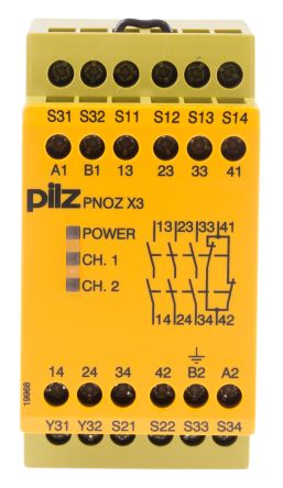 Pilz 安全继电器, PNOZ X3系列, 24V 交流/直流, 2通道, 适用于安全开关/互锁