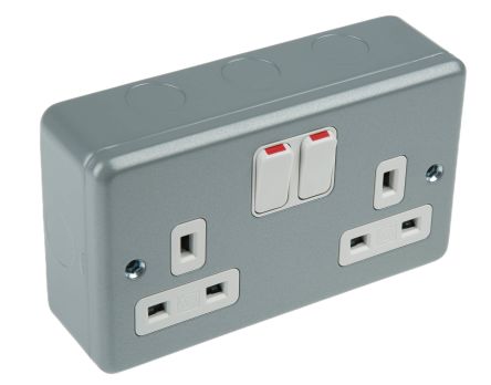 MK Electric Grey 2 Gang Plug Socket, 2 
