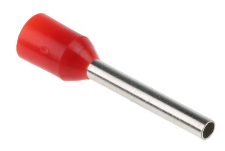 RS PRO Aderendhülsen Bis 1mm², Stift ø 1.7mm, Rot, Nylon, 12mm, 18.5mm, Isoliert, 18AWG Max.
