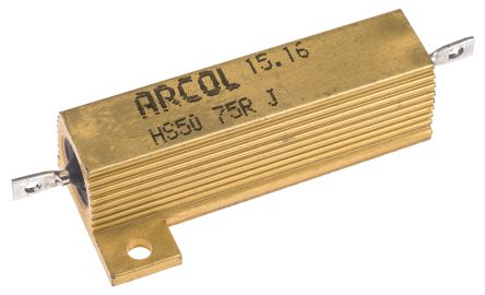 Arcol Resistencia De Montaje En Panel, 75Ω ±5% 50W, Con Carcasa De Aluminio, Axial, Bobinado