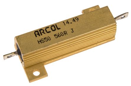 Arcol Resistencia De Montaje En Panel, 560Ω ±5% 50W, Con Carcasa De Aluminio, Axial, Bobinado