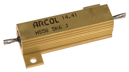 Arcol Resistencia De Montaje En Panel, 5.6kΩ ±5% 50W, Con Carcasa De Aluminio, Axial, Bobinado