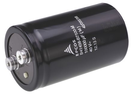EPCOS B41456, Schraub Aluminium-Elektrolyt Kondensator 0.1F ±20% / 40V Dc, Ø 64.3mm X 105.7mm, +85°C