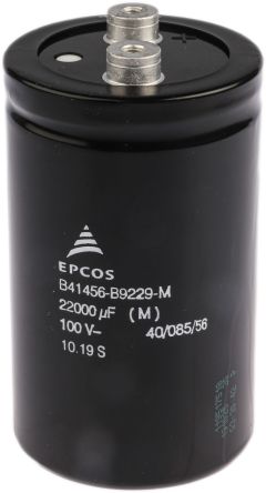 EPCOS B41456, Schraub Aluminium-Elektrolyt Kondensator 22000μF ±20% / 100V Dc, Ø 64.3mm X 105.7mm, +85°C