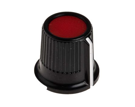 RS PRO Mando De Potenciómetro, Eje 6.35mm, Diámetro 16.2mm, Color Negro, Rojo, Indicador Blanco Circular