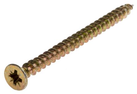 RS PRO Pozidriv Countersunk Steel Wood Screw Yellow Passivated, Zinc Plated, 5mm Thread, 70mm Length