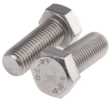 RS PRO Plain Stainless Steel Hex, Hex Bolt, M16 X 40mm