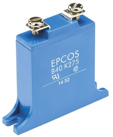 EPCOS HighE Varistor, 2.7nF, 430V, 275V, 550J, Metall / 300A, 40000A Max., Mm, Ø 40mm, 14mm, L. 60mm