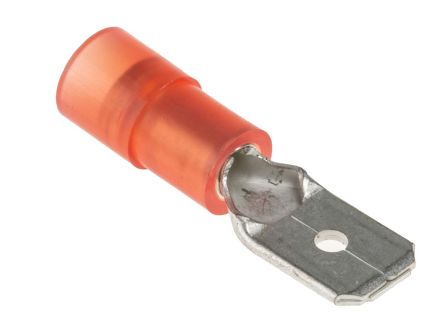 RS PRO Flachsteckhülse, Rot, Isoliert, 0.8 X 6.35mm, Stecker, 0.5mm² - 1.5mm², 22AWG Min