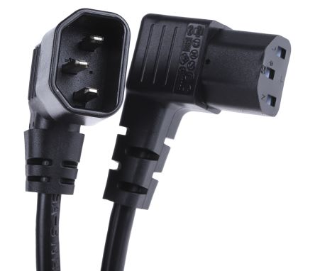 Cable de alimentación RS PRO Negro de 2m, con. A IEC C13, hembra, con. B  IEC C14, macho, 250 V / 10 A