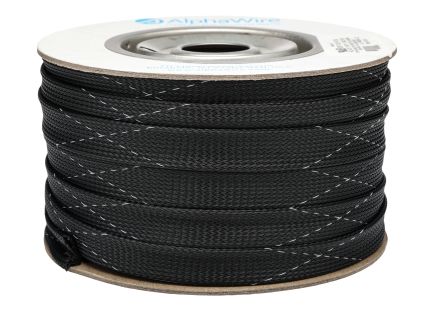 Alpha Wire Expandable Braided PET Black Cable Sleeve, 0.75in Diameter, 100ft Length, FIT Wire Management Series