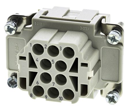 HARTING Heavy Duty Power Connector Insert, 16A, Female, Han EE Series, 10 Contacts