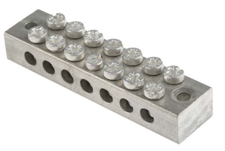 RS PRO 7-Way Double Screw Earth Terminal Block, 0 To 16mm², 0 → 16 AWG Wire, Screw Down, Brass Housing