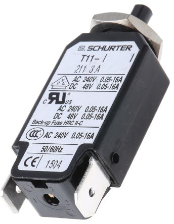 Schurter T11 Thermischer Überlastschalter / Thermischer Geräteschutzschalter, 1-polig, 3A, 240V Ac, Thermisch