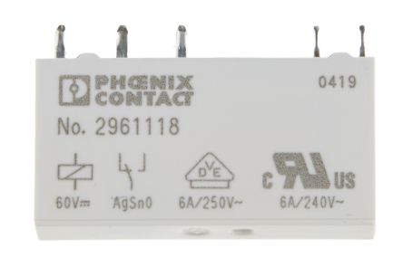 Phoenix Contact Relé De Potencia Sin Enclavamiento REL-MR- 60DC/21 De 1 Polo, SPDT, Bobina 60V Dc, 10mA, Montaje En PCB